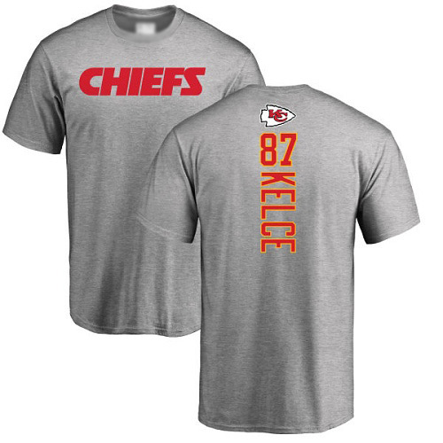 Men Kansas City Chiefs #87 Kelce Travis Ash Backer T-Shirt